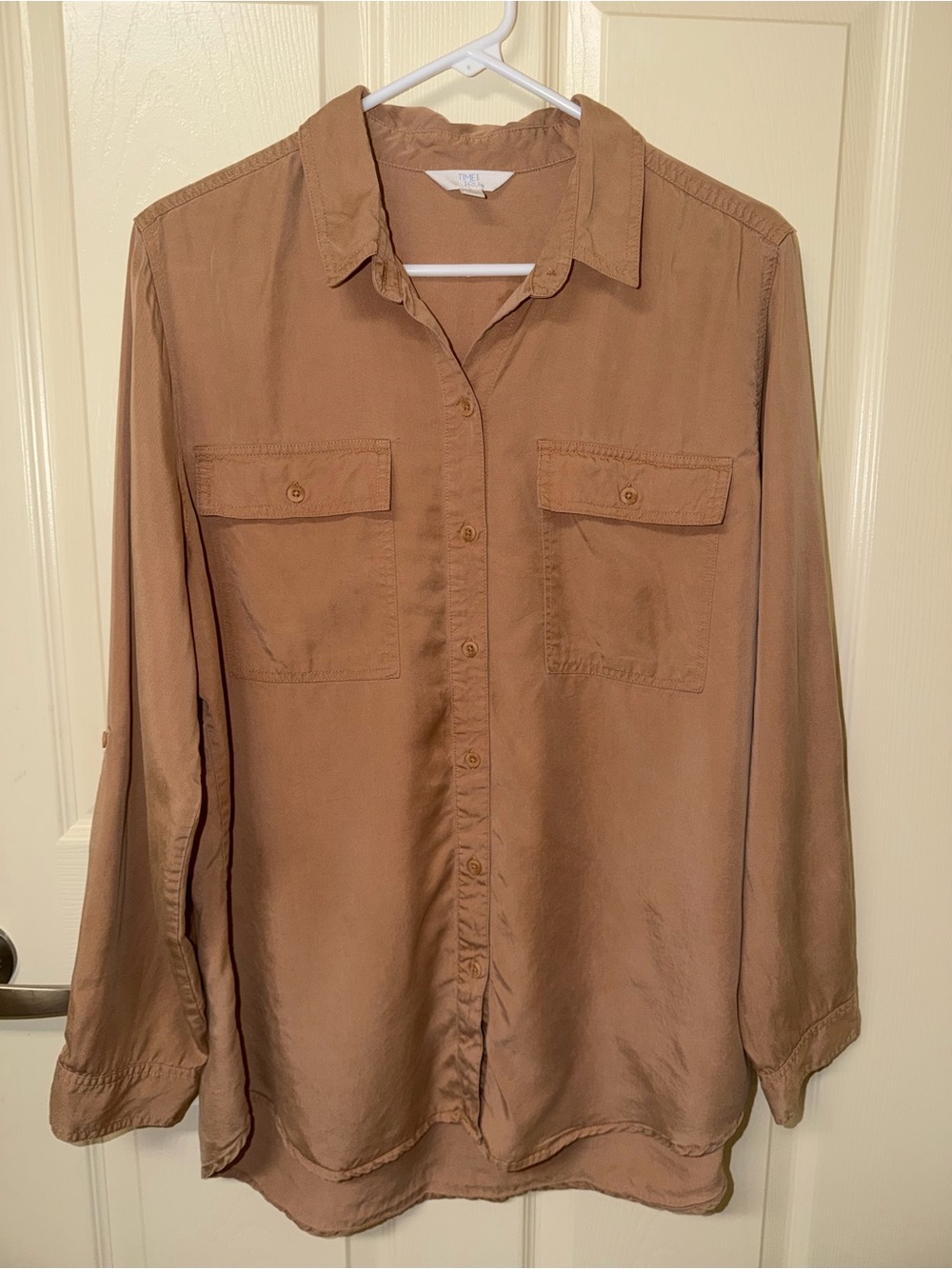 Light Brown Button-Down Pocket Blouse